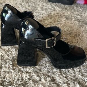 Women's High Heels Mary Jane Patent Leather Square Toe High Heel Platform Shoes